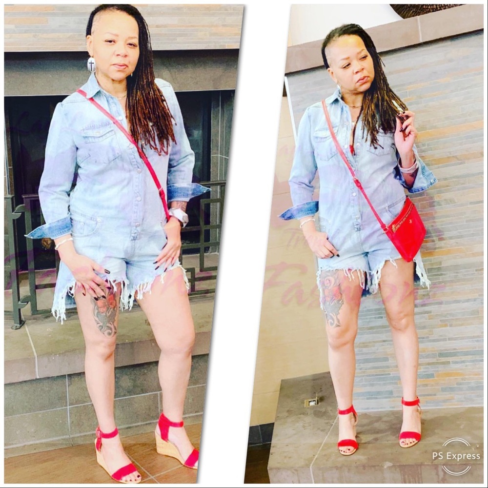 Denim Destroyed Romper - Picture 2 of 7